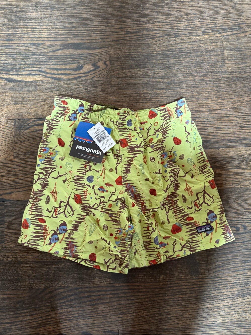 Patagonia Kids Lime Green Patterned Swim Trunks